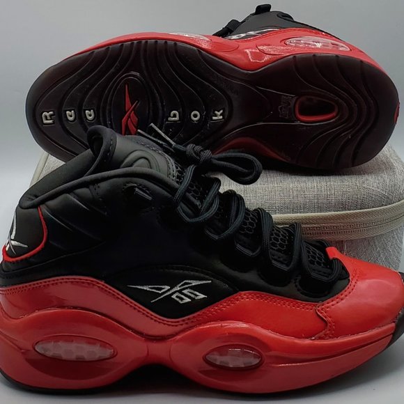 Reebok Question Mid Iverson Boys Size 4 Black/Red G57551 New - Picture 3 of 9